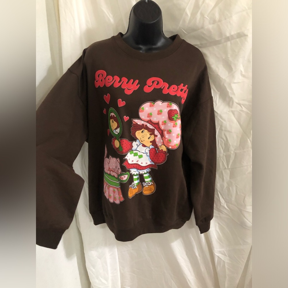 Strawberry shortcake berry pretty graphic print brown sweatshirt size medium new